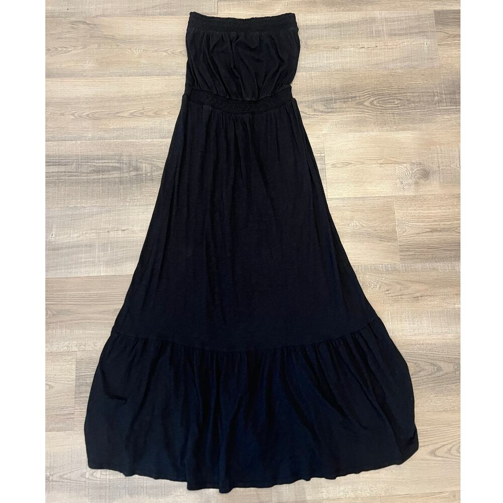 Anthropologie Daily Practice Strapless Black Cotton Maxi Dress